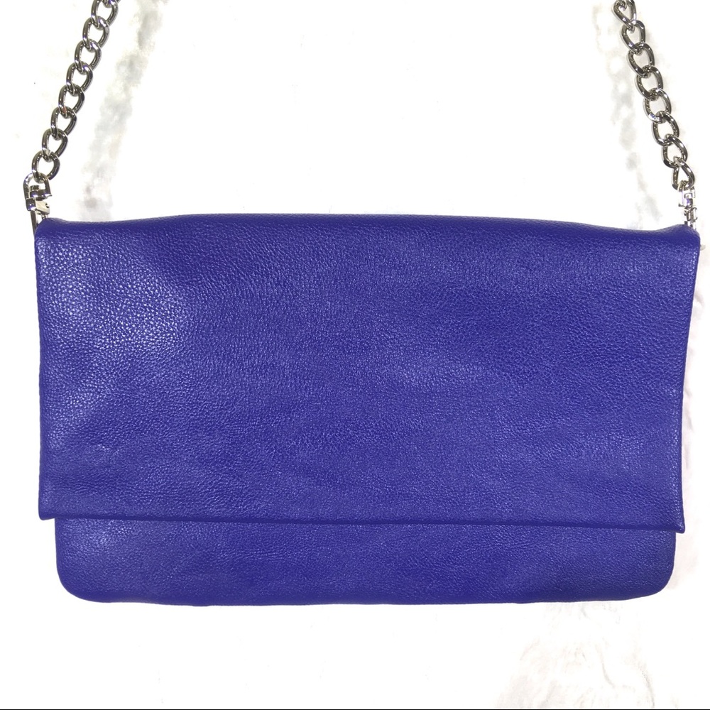 Express Blue Faux Leather Foldover Clutch